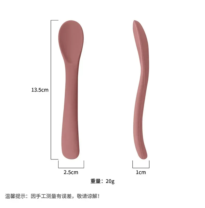 Silicone Baby Learn To Eat Spoon Small Curved Spoon Soft Rubber Feeding Silicone Cutlery Baby Training Spoon
