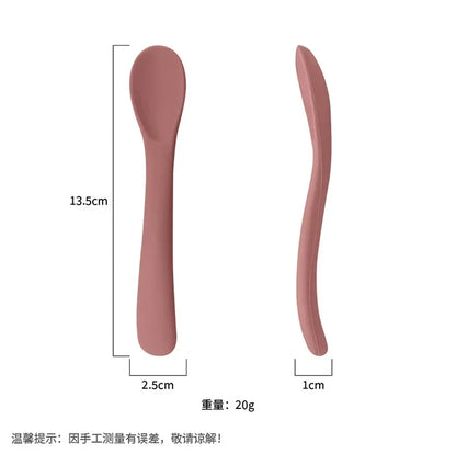 Silicone Baby Learn To Eat Spoon Small Curved Spoon Soft Rubber Feeding Silicone Cutlery Baby Training Spoon
