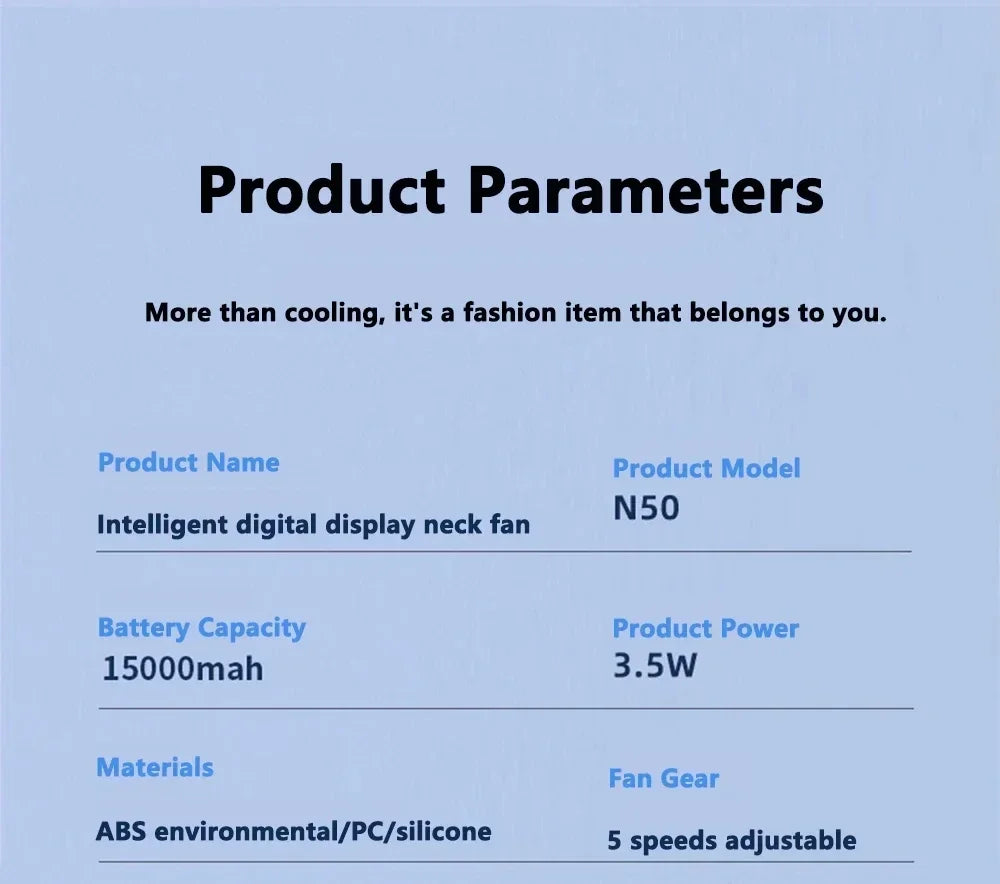 15000mah Portable Neck Fan Smart Digital Display USB Rechargeable Outdoors Bladeless Silent Cooling Neck Fan For Summer Sport