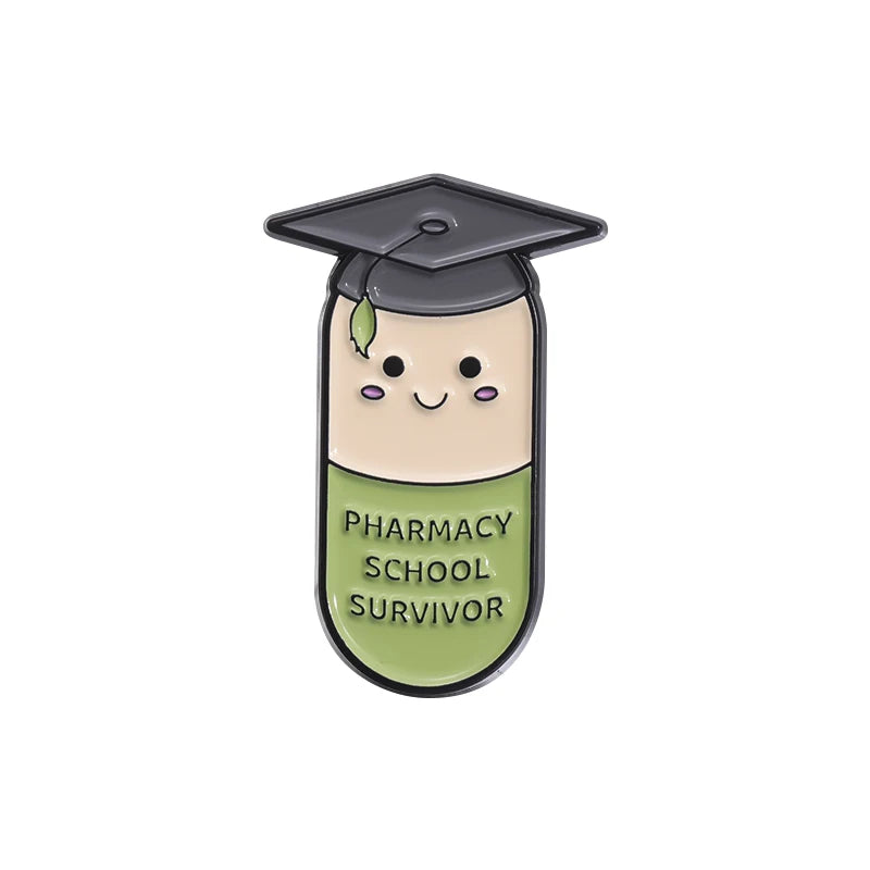 Happy Capsule Pill Enamel Pin Vitamin Sea Pharmacy School Survivor Pharmacist Brooch Badge Jewelry Gift For Medical Student
