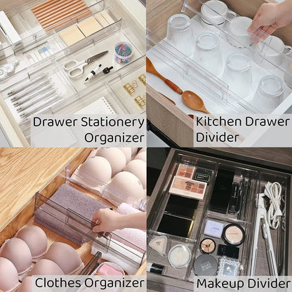 Multi-Pack Transparent Drawer Divider Adjustable Expandable Drawer Divider, Suable for Clothing, Kitchen Utensils and Office