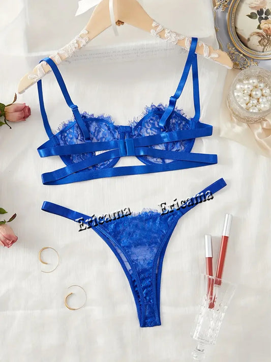 Floral Embroidery Semi Sheer Sexy Lingerie Set Erotic Lingerie Set , Intimates Bra & Thong, Women's Sexy Lingerie & Underwear