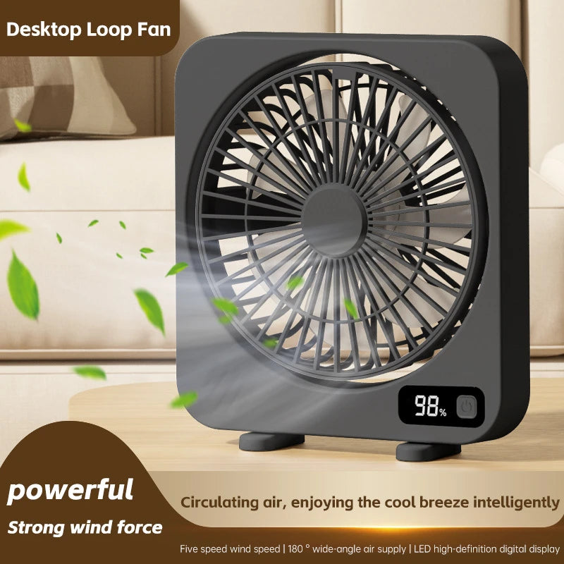 Electric Fan Portable Usb Charging Cycle Electric Fan Table Fan Digital Display 5-speed Desktop Small Fan Office Camping