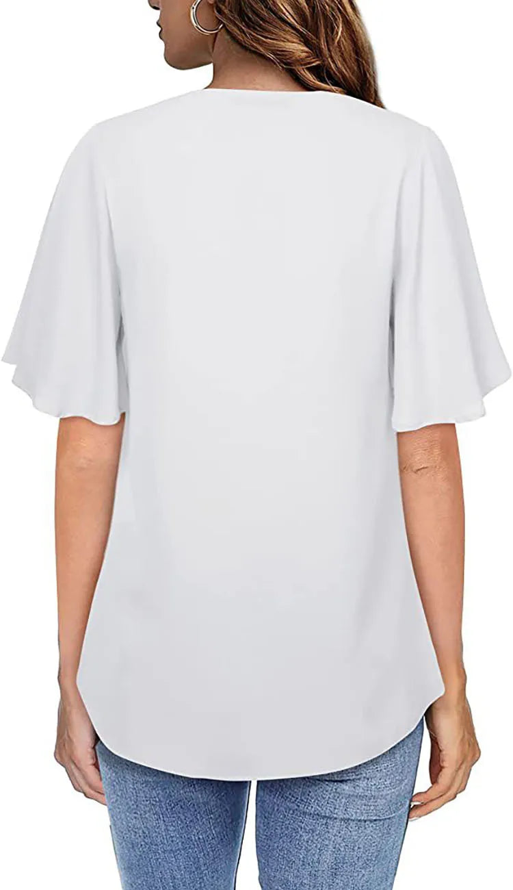 Office Lady Blouse Summer Women V-Neck Loose Short Sleeved T-Shirt  Daily Casual Tops Work Clothes