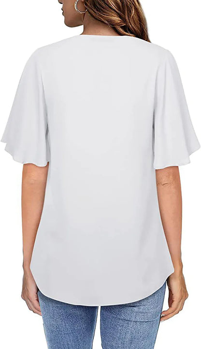 Office Lady Blouse Summer Women V-Neck Loose Short Sleeved T-Shirt  Daily Casual Tops Work Clothes