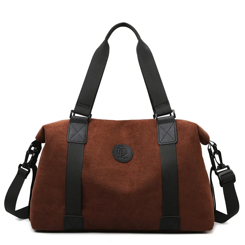 Men's Large Capacity Fashionable Short Distance Travel Totes New Suede Travel Handbag Women's Portable Sports and Fitness Bag