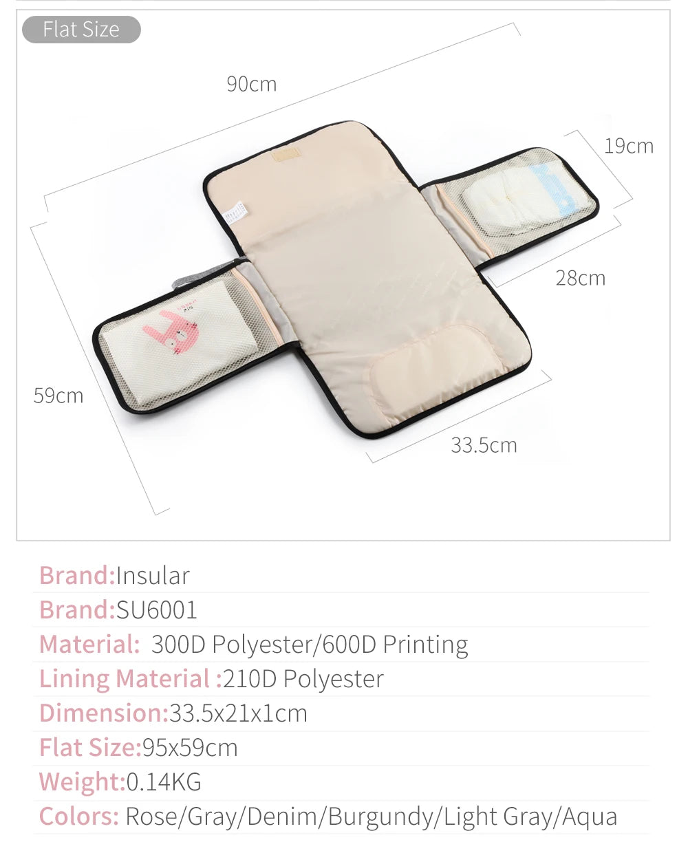 Portable Baby Changing Mat Infant Multifunction Diaper Changing Pad Newborn 2 IN 1 Waterproof Changing Pad Cover Storage Bag