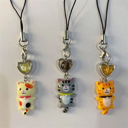 Cat Pendant Phone Strap Anti Lost Keychain Y2K Phone Charm Heart Cute Phone Lanyard Women Girls Phone Accessories