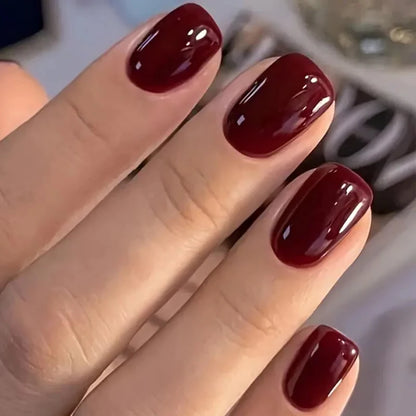 ARTAUG 24PCS Press On Nails Short Almond Wine Red High Saturation Fake Press On Nails  Korean Press On Nails Valentine'S Day