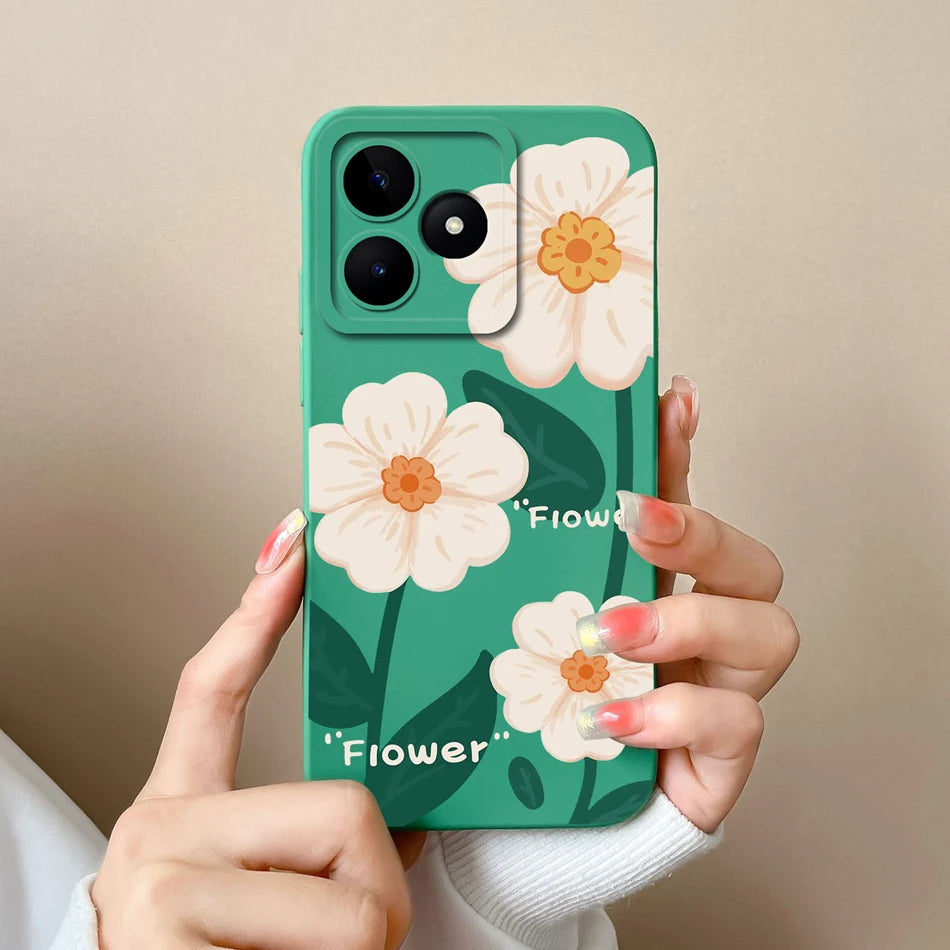 Case For Realme Note 50 Flower Painted Upgrade Lens Protection Soft Back Cover Model RMX3834 Liquid Silicone Phone Protectors