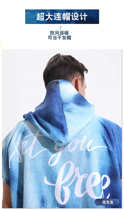 Beach Towel with Hood for Men and Women Hooded Towels Bath Robe for adult Quick Dry Lightweight Soft Microfiber Poncho Swim Robe