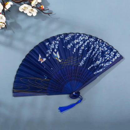 Bamboo Folding Fan Silk Chinese Fan Hand Women Black Fan Summer Female Dance Home Decoration Party Gift Home Ornament Fan Black