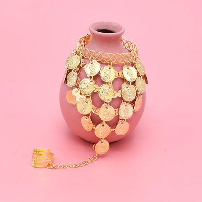 Indian Dance Accessories Necklace Headwear Earrings Bracelet Hair Band Jewelry Set Women's Party Jewelry Gifts