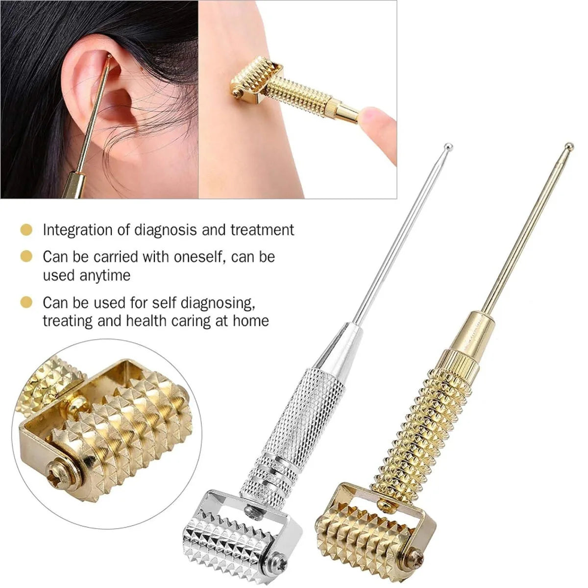 Multifunction Face Roller Painless Micropin Skincare Manual Massager Arms Neck Massage Roller Ear Acupoints Probe Beauty Tool