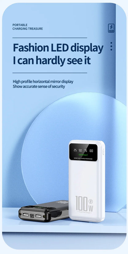 2025 NEW Power Bank 50000mAh High Capacity 100W Fast Charging Portable Charger External Battery Pack Powerbank for IPhone Huawei