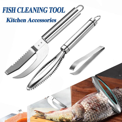Kitchen Accessories Stainles Fish Scales Scraping Graters Fast Remove Fish Cleaning Peeler Scraper Fish Bone Tweezers Tool Gadge
