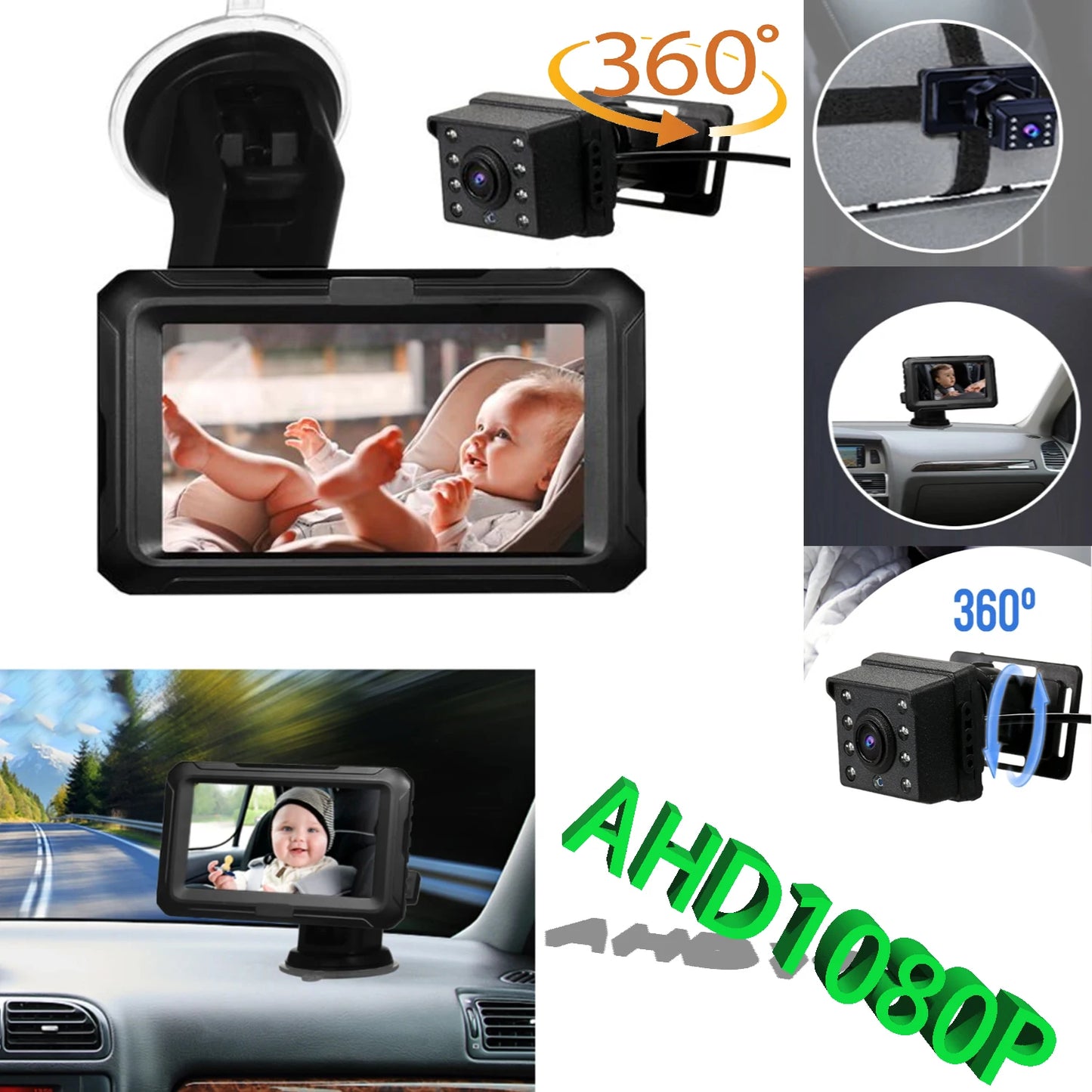 CCD Rear View Monitor 4.3 inch IPS Screen Baby Car Mirror Adjustable Wide View Angle for Infants Kids Pets Night Vision Function