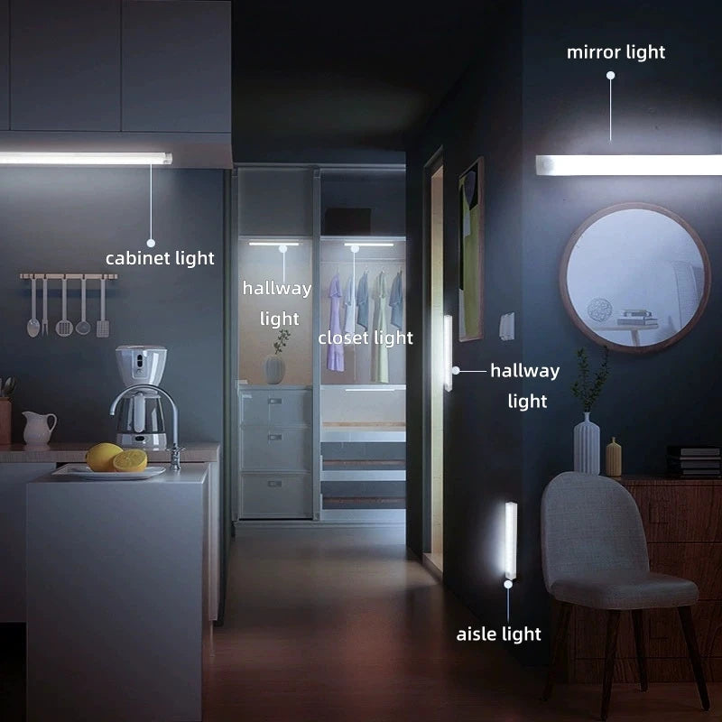 Smart Motion Sensor LED Night Light Rechargeable Human Body Infrared Sensing Cabinet Lamp for Kitchen Hallway Bath Room