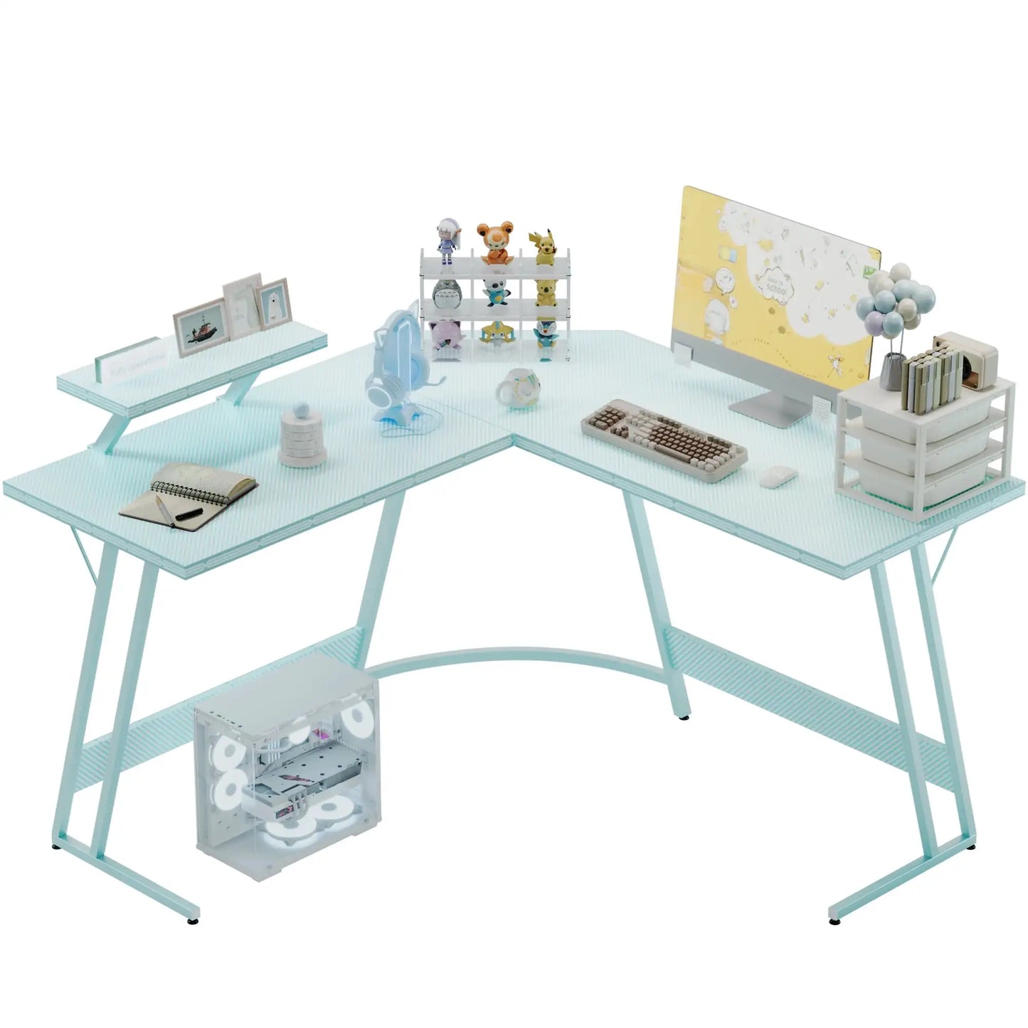 Computer Desk, L Shaped Gaming Computer Corner Desk PC Gaming Table with Large Monitor Riser Stand , Desk Computer