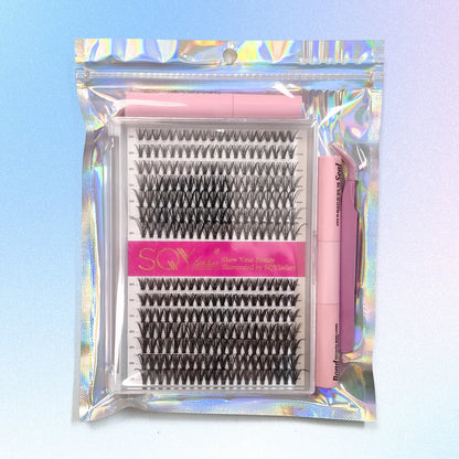 14 Rows DIY Lash Extension Kit Volume Lash Clusters Mix Curl Individual Lashes Kit with Lash Bond and Seal Lash Tweezers Remover