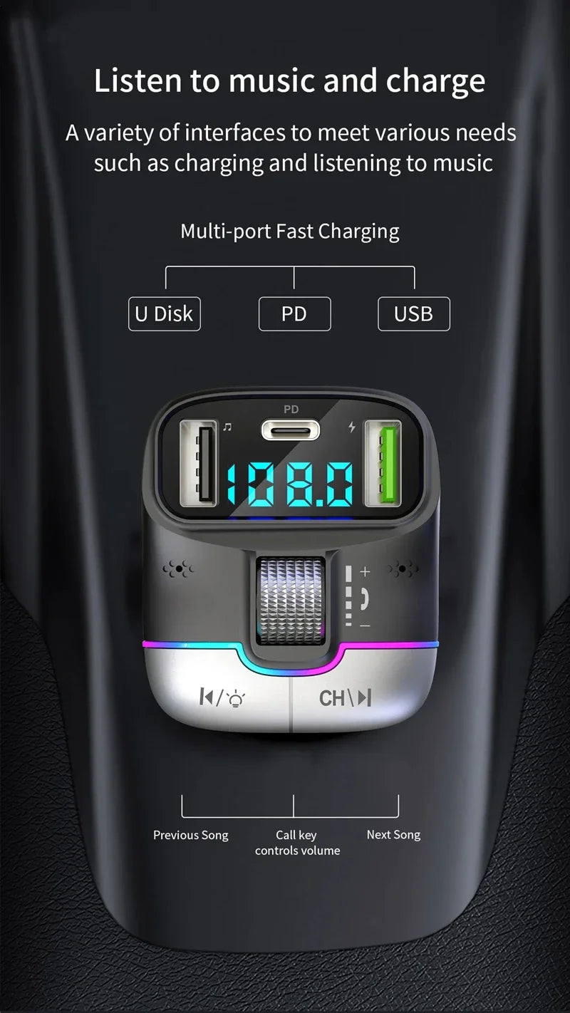 Xiaomi FM Transmitter Bluetooth 5.4 Hands-Free Portable Car AUX Radio Modulator MP3 Player with Fast Charging Adapter