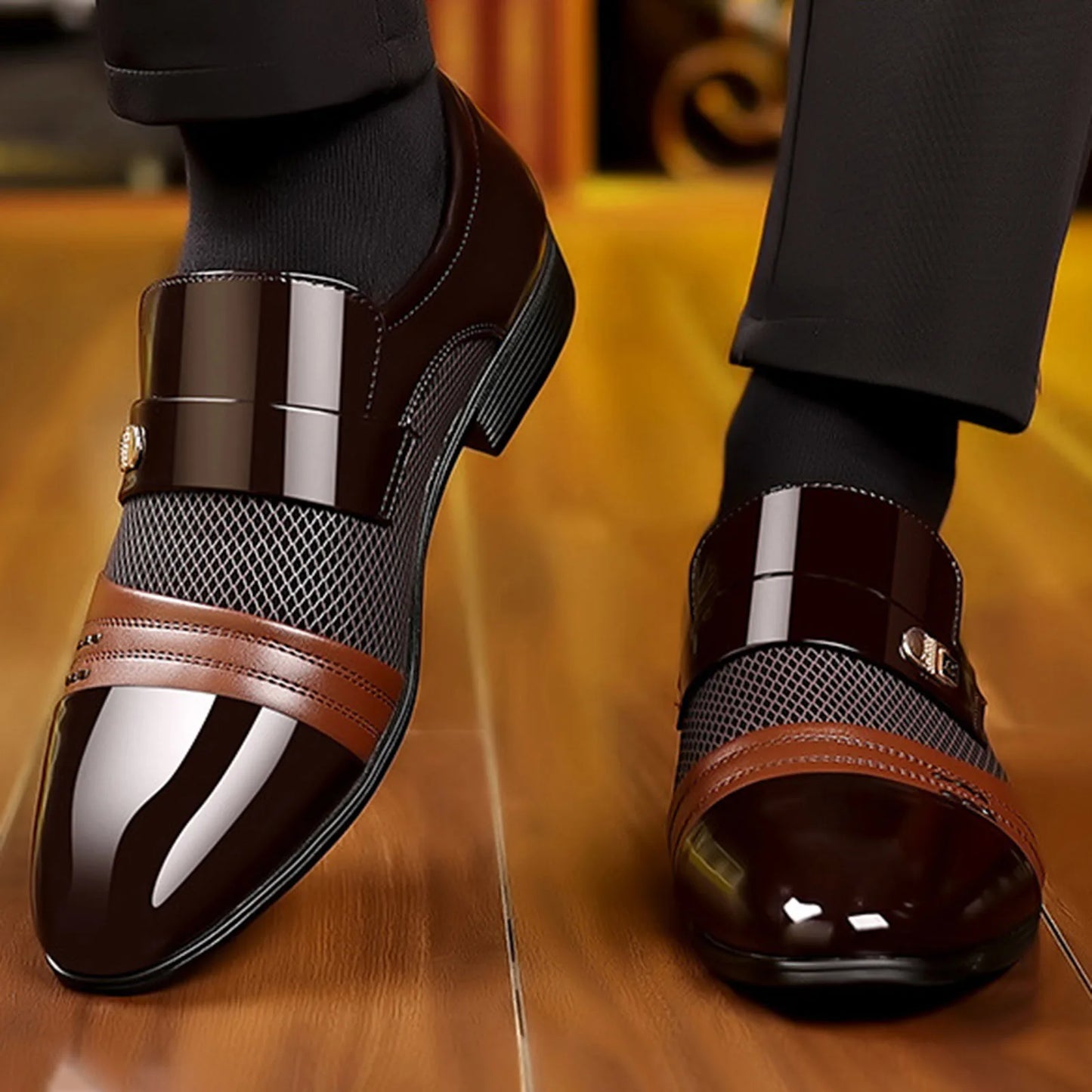 Men's Slip On Business Shoes Glossy Pointed Toe Uniform Modern Office Shoes Suitable for Office Evening Party