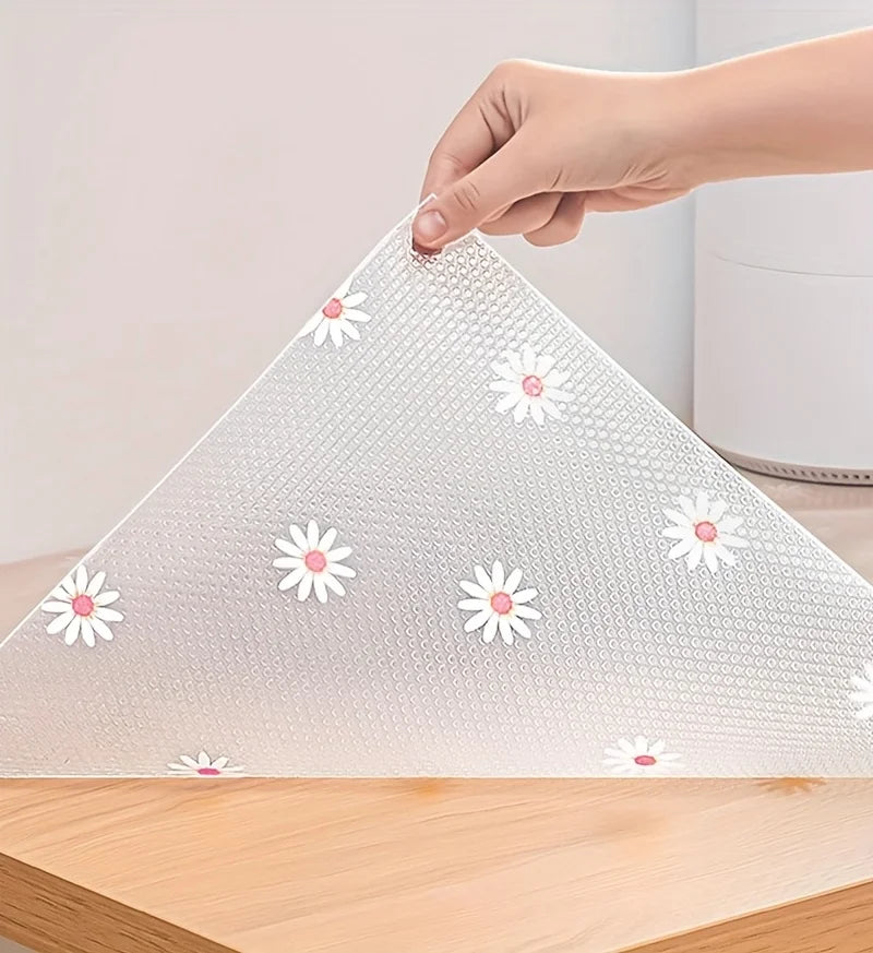 1 Roll Daisy Shelf Liner Kitchen Cabinet Pad Paper Non-Slip Refrigerator Liner Waterproof Fridge Pad Cupboard Mat Drawer Liner