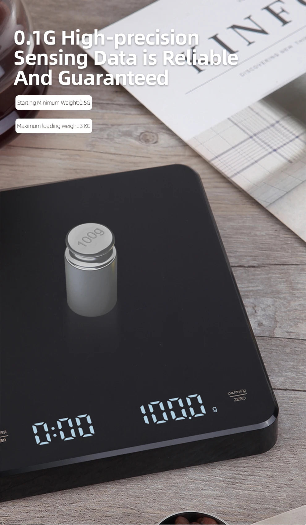 HiBREW Hand coffee timing electronic scale Weighing,Timing,Countdown professional electronic scale