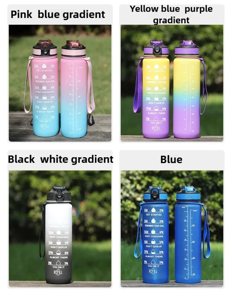 1L 1000ml Water Bottle Liter Stay Hydrated  Material Plastic Sport Bottle Reminder Times Sports Outdoor Fitness Office Running