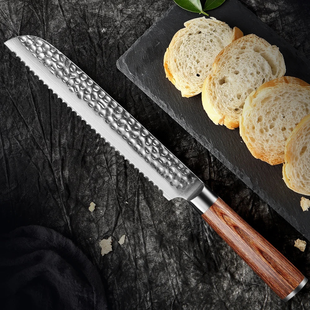 Bread Knife Damascus Forged Steel Pro Grade Bread Slicing Knife 8-Inch Serrated Edge Cake Knife, Bread Cutter for Crusty Bread