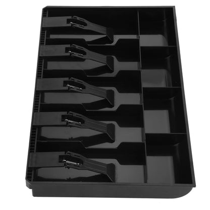 Five Grids Cash Drawer Register Insert Cash Coin Tray Cashier Tidy Storage Safe Box Black Plastic