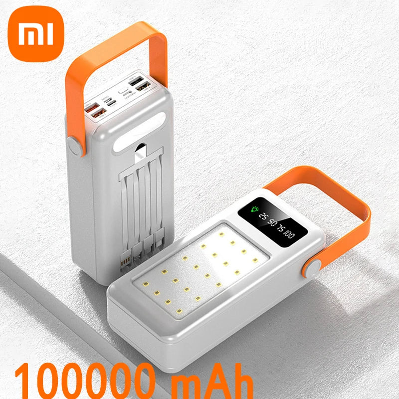 Xiaomi 100000mAh Solar Energy Power Bank Outdoor Camping Light Large Capacity Power Bank Detachable Four Wire Power Bank New