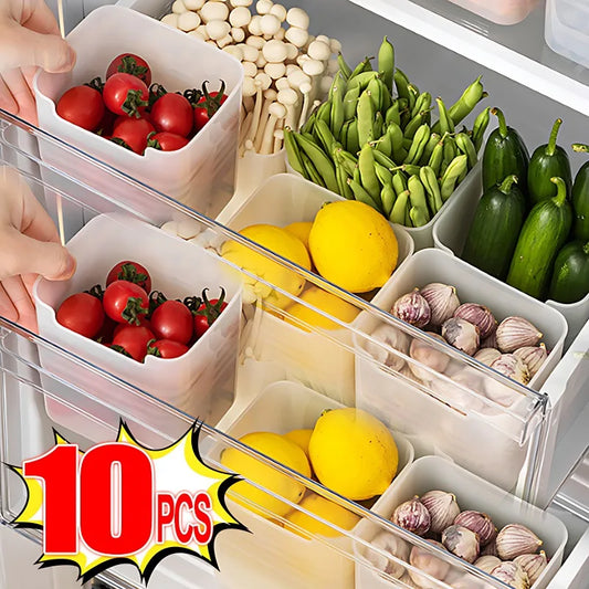10x Fridge Door Storage Box Food Fresh Refrigerator Organizer Bin Food Container Kitchen Fruit Spice Vegetable Box Shelf Basket