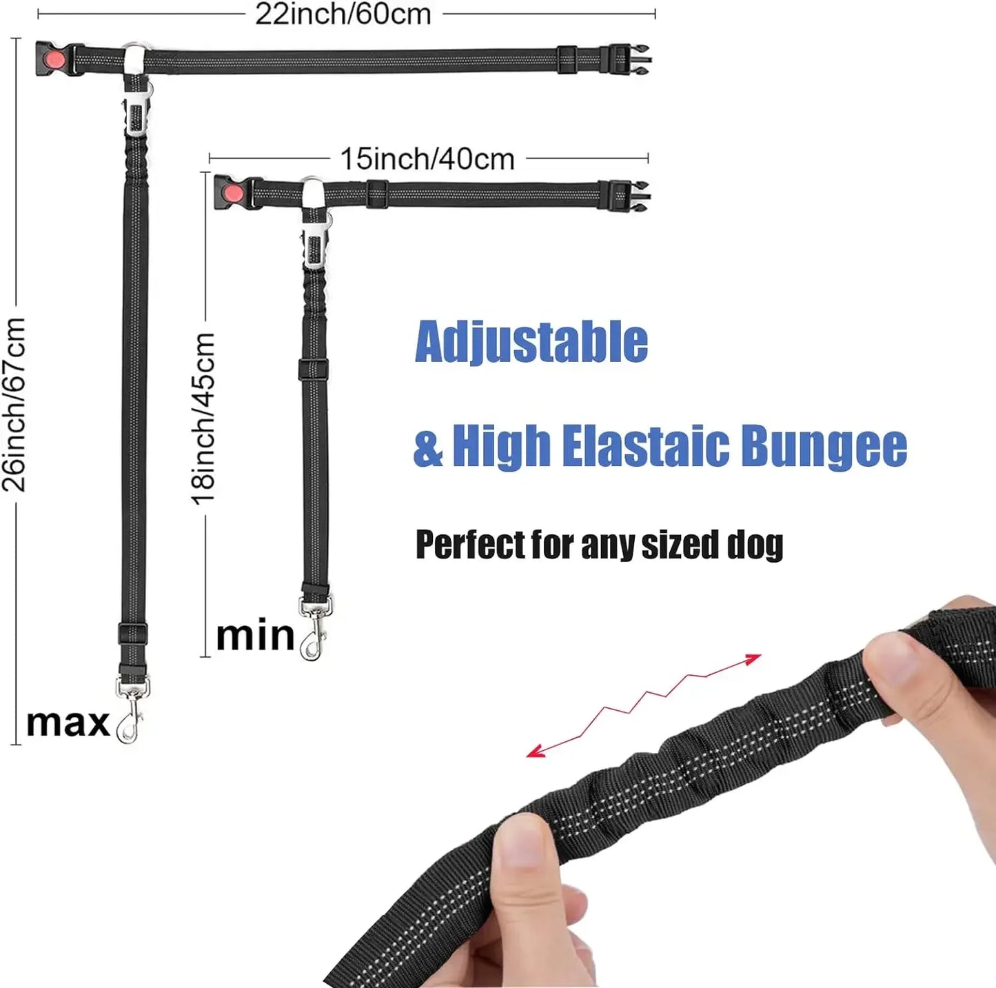 2-in-1 Dog Car Seatbelt Headrest Restraint Adjustable Reflective Pet Safety Seat Belt Clip Buckle Tether Large Medium Small Dogs