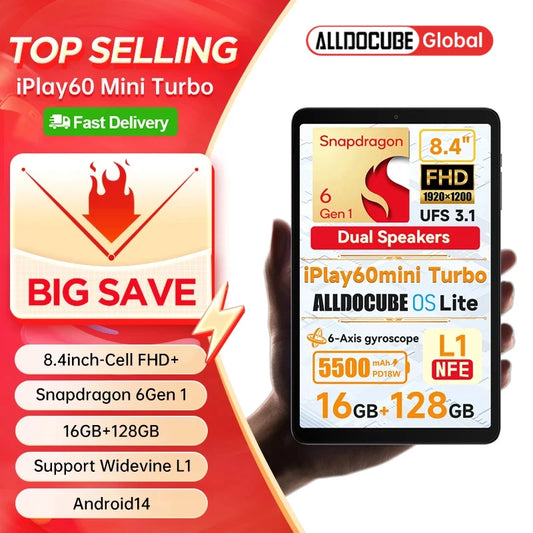 Alldocube iPlay60 Mini Turbo 8.4inch Snapdragon 6Gen 1 Tablet Android14 8GB+8GB virtual memory RAM+128GB ROM Widevine L1