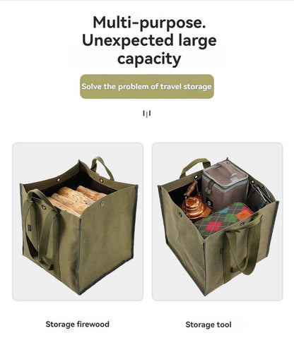 CAMPINGMOON Firewood Storage Bag.Camping Equipment Storage Bag with Double Handles, Shoulder Back, Outdoor Thick Canvas Bag