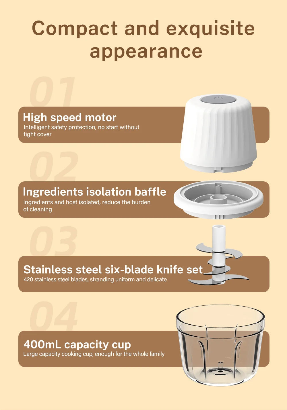 DEEWAZ 250ml/400ml Electric Garlic Masher Mini Chopper Multi Function Meat Grinder Masher Machine Vegetable Chopper Usb Charging