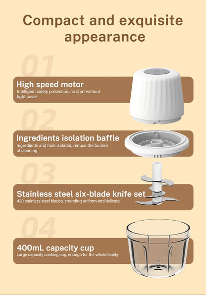 DEEWAZ 250ml/400ml Electric Garlic Masher Mini Chopper Multi Function Meat Grinder Masher Machine Vegetable Chopper Usb Charging