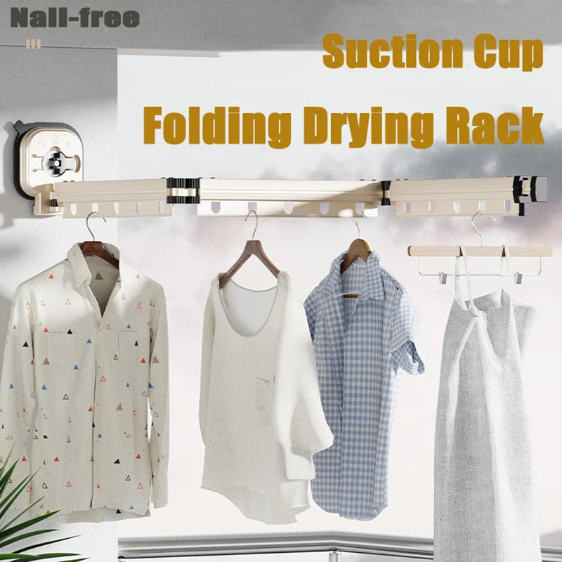 Retractable Clothes Hanger Wall Mounted No Punching Laundry Drying Rack Foldable Drying Racks Space Saving For Bathroom Balcony