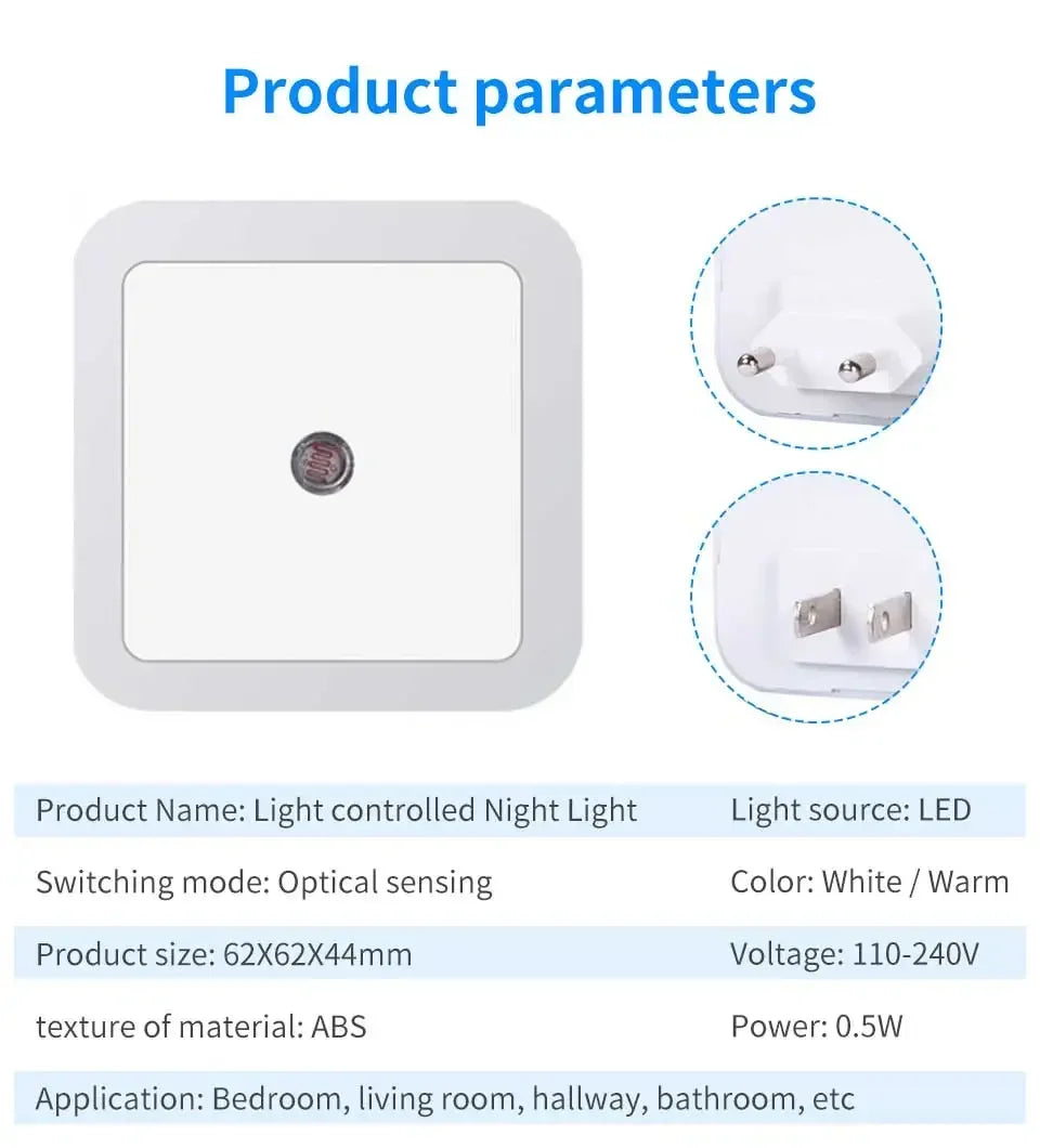 LED Night Light Smart Light Sensor Wall Lamp US EU Plug in Auto-On/Off Night Lamp for Bedroom Kitchen Hallway Stairs Nightlight