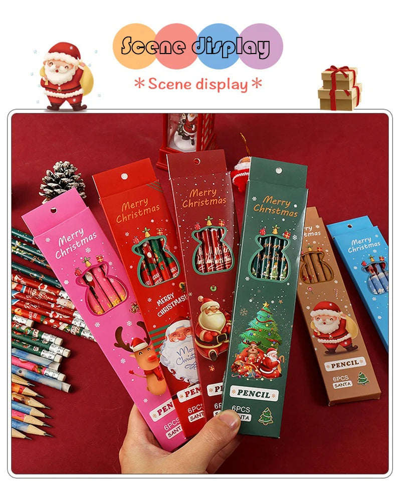 Christmas gift cartoon cute 6 HB pencil set with eraser box office cultural and educational supplies