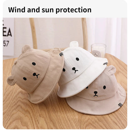 Cute Bear Baby Bucket Hat With Ears Boy Girl Cotton Kids Sun Hat Outdoor Summer Child Panama Cap