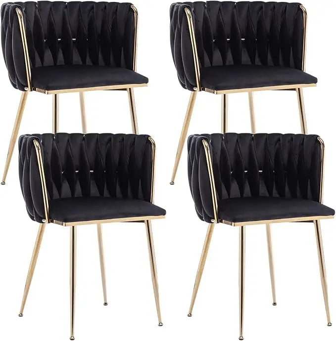 Modern Velvet Dining Chair with Gold Metal Legs, Set of 4 Luxury Tufted Dining Chairs for Living Room, Dining Chair
