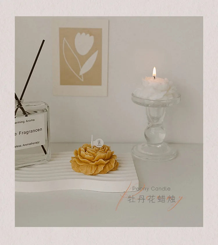 Peony Scented Candles, Handmade DIY Mini Floral Candles for Valentine's Day Gifts