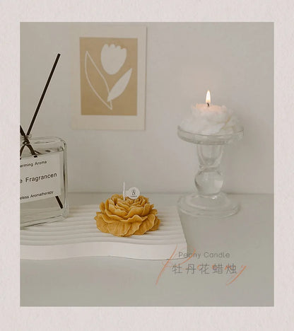 Peony Scented Candles, Handmade DIY Mini Floral Candles for Valentine's Day Gifts