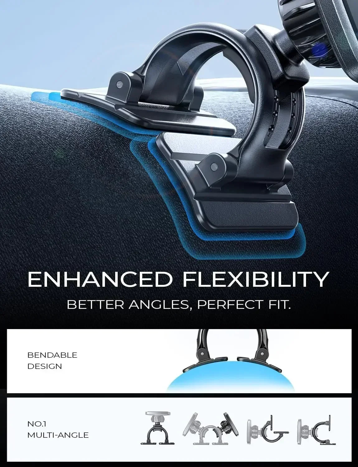 LISEN Magnetic Car Phone Mount for iPhone and Android with 6 Magnets and Adjustable Arch Design, Black