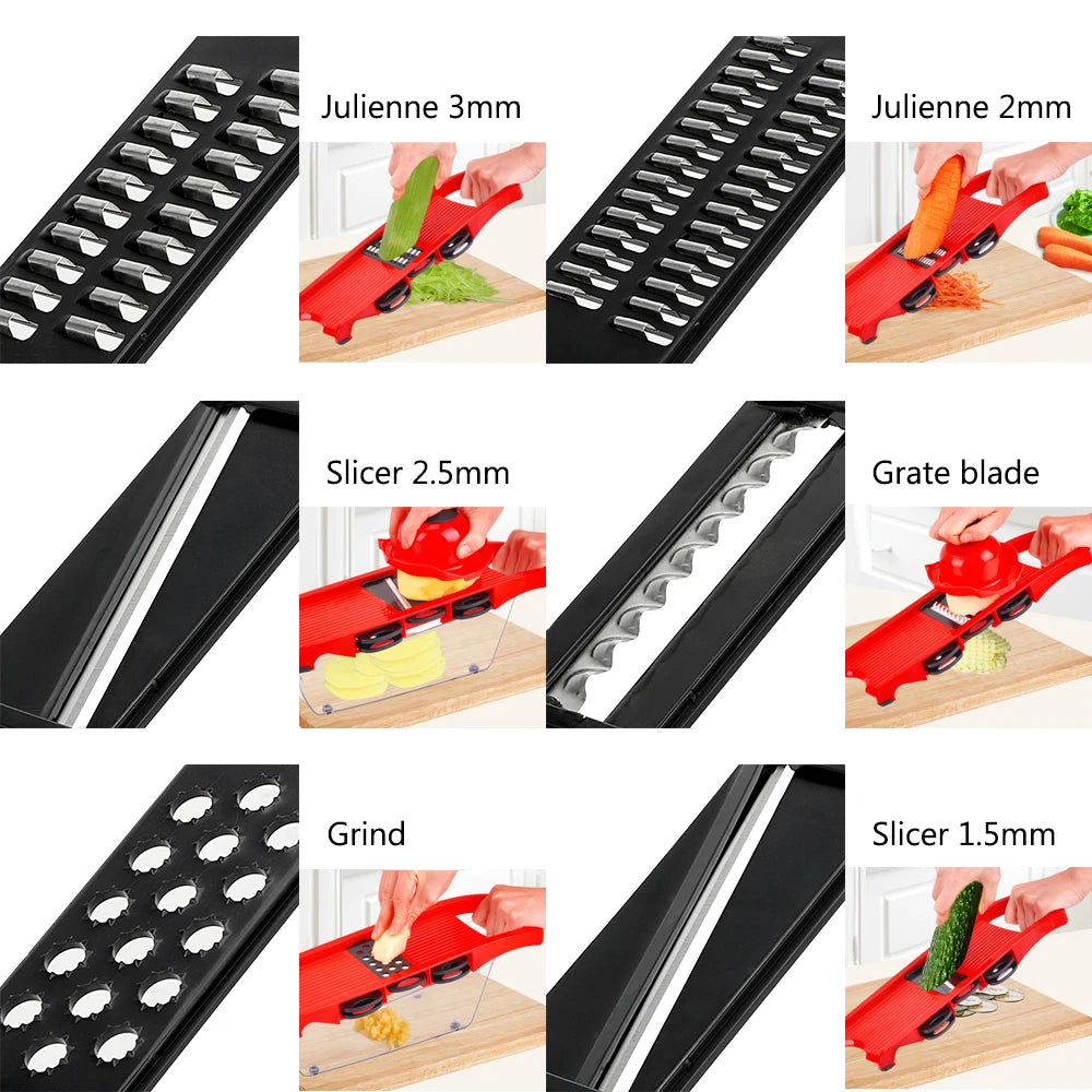 Fruit Cutter Cooking Tool Sets Kitchen Gadget Grater 6 Blades Slicer Vegetable Mandoline Slicer Multi-function