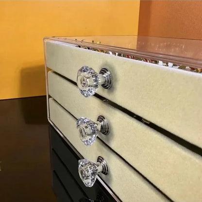 Organizer Box  Acrylic Velvet Jewelry Organizer with 3 Drawers Stackable Display Storage Earrings Necklace Bracelets Box Holder