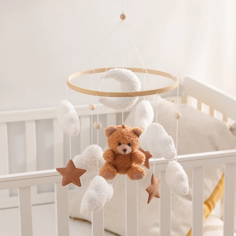 Baby Crib Mobile Rattle Toy 0-12Months Infant Soft Felt Teddy Velvet Pink Bear Bed Bell Hanging Toy Holder Bracket Crib Girl Toy