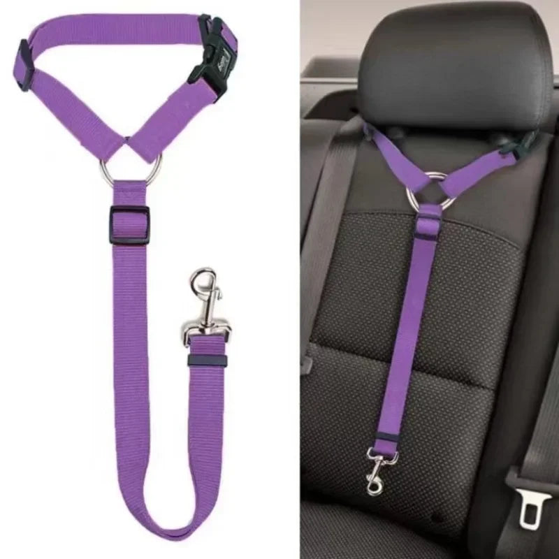 Nylon Safety Belt for Dogs Solid Color Two-in-one Pet Car Seat Belt Leash Adjustable Dog Harness Collar Products Pet Accessories
